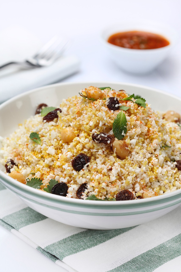 MORROCAN SPICED COUS COUS WITH CAULIFLOWER  · Serves 2