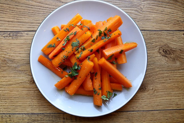 OLIVE OIL GLAZED CARROTS WITH ANISE · Serves 2