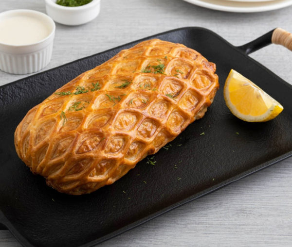 Salmon Wellington with Lemon & chive butter sauce ·  Serves 2